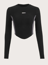 Two Tone Letter Patched Detail Bandana Hem Crop Tee